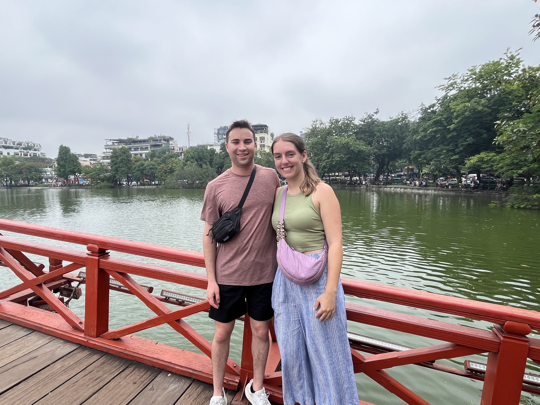 Caitlin and Paul on the Huc Bridge in Hanoi